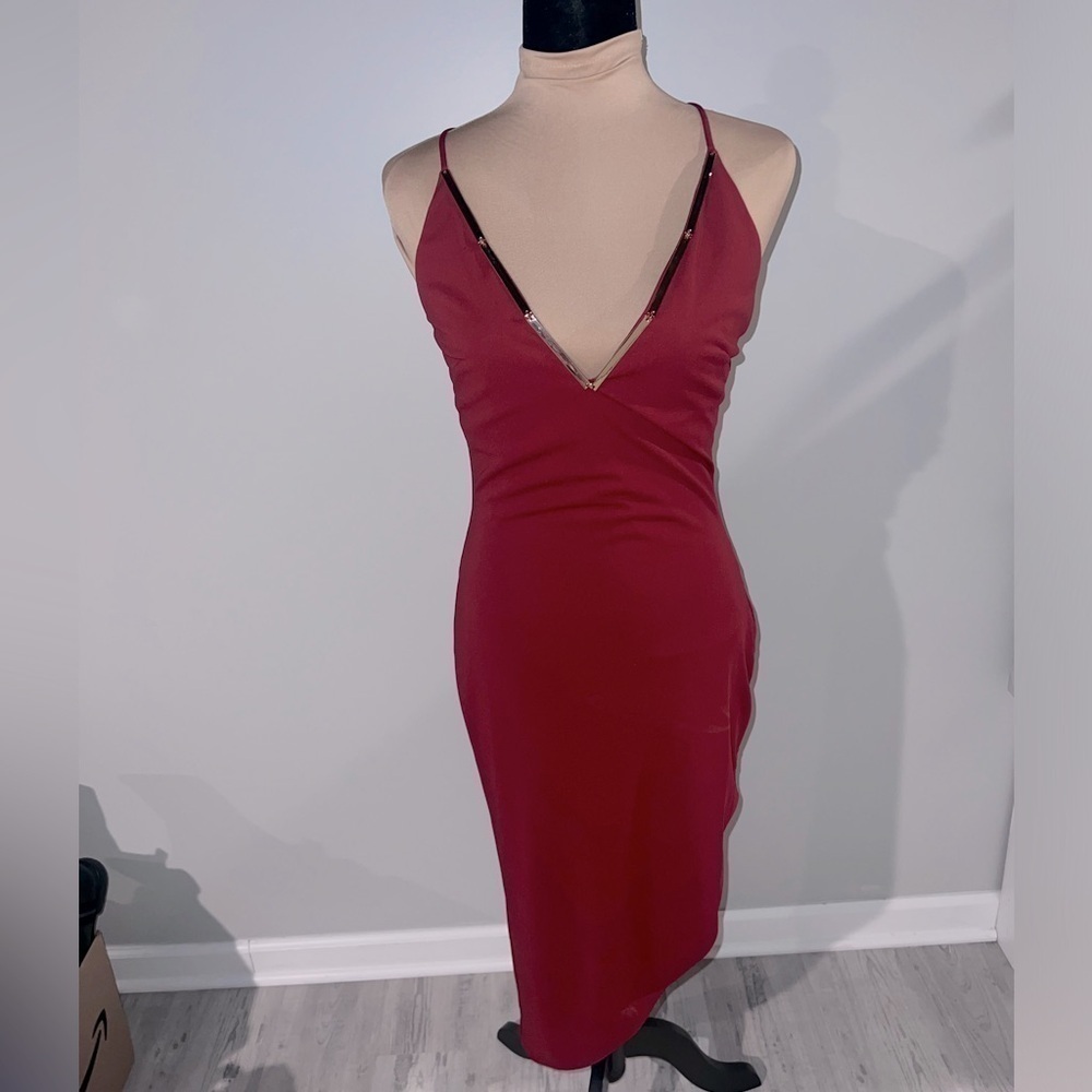 Bebe Gold Plate V-neck Dress